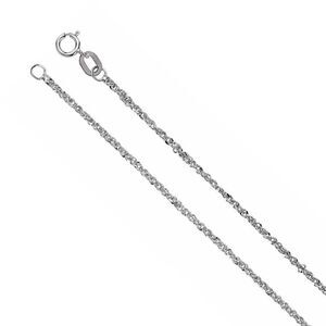 1.25mm 14K White Gold D/C Solid Singapore Chain Necklace, 24 Inch